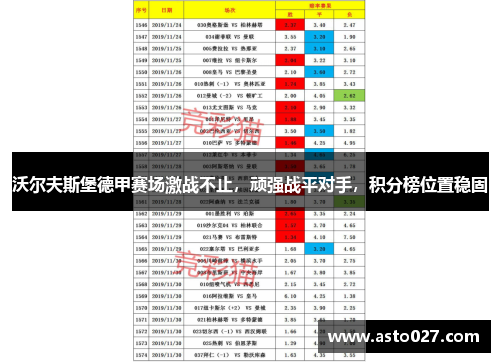 沃尔夫斯堡德甲赛场激战不止，顽强战平对手，积分榜位置稳固